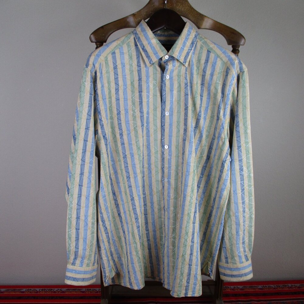 JHane Barnes Men's Button Shirt XL Silk Cotton Multicolor Abstract Stripe